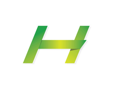 现代绿色金属丝带 H 字母字母表符号, 适合技术可再生能源行业金融创意营销等数码业务相关公司