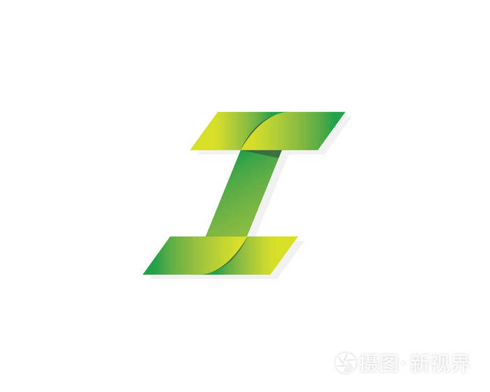 现代绿色金属丝带i字母字母符号适合技术可再生能源行业金融创意营销