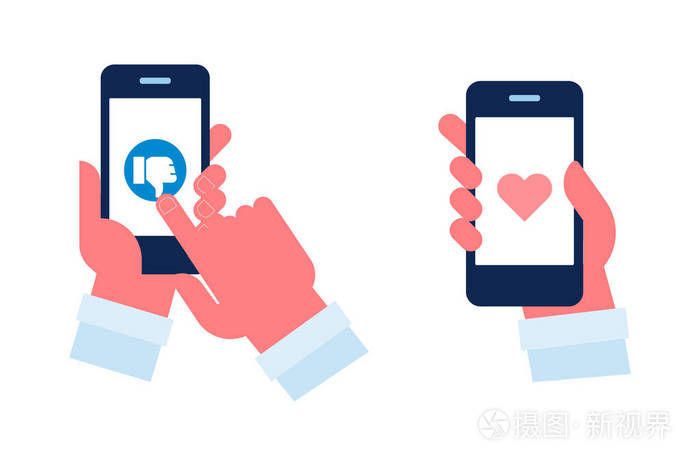 喜欢和不喜欢的图标.手持手机图标.平面矢量图