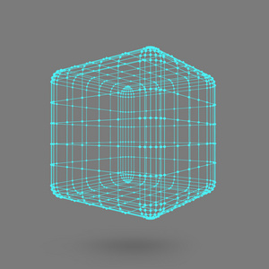 线条和点的立方体。 连接到点的线的立方体。 米