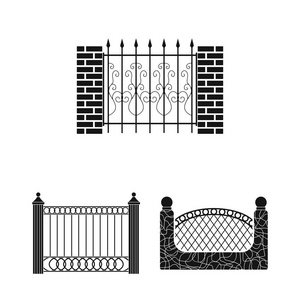 不同的栅栏黑色图标集合中的设计。装饰性击剑矢量符号股票网页插图