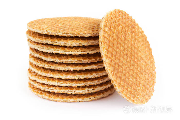 荷兰 stroopwafel 饼干在白色背景上的堆栈