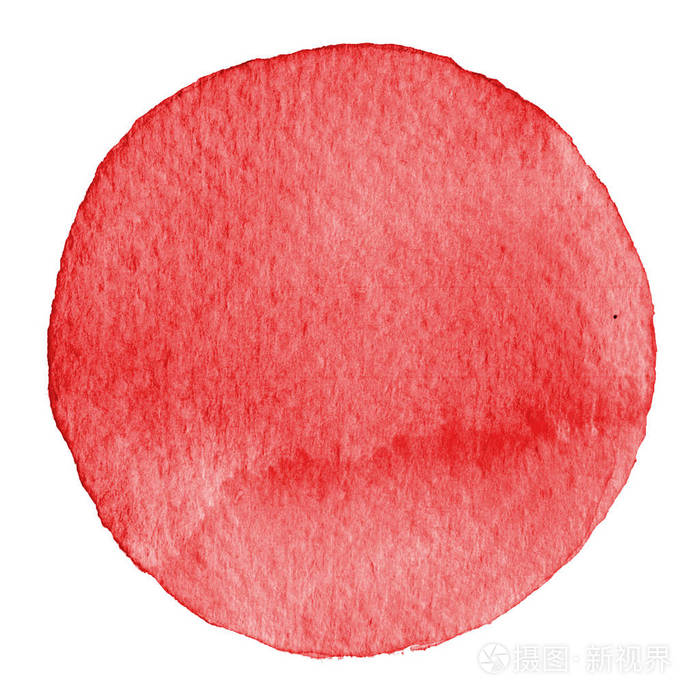 水彩的红色圆圈.染色与纸张的纹理.白色背景上分离的设计元素.