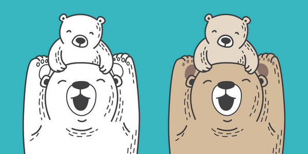 熊北极熊矢量图标家庭微笑插图字符卡通