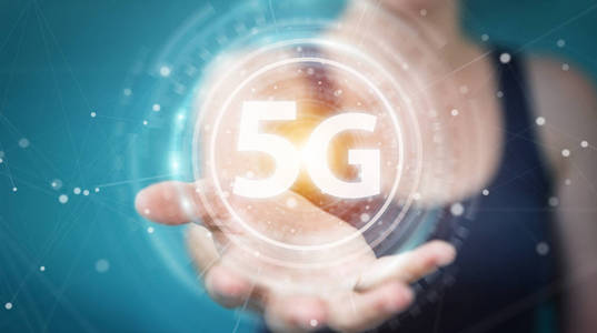 使用5g 网络接口3d 渲染的女实业家