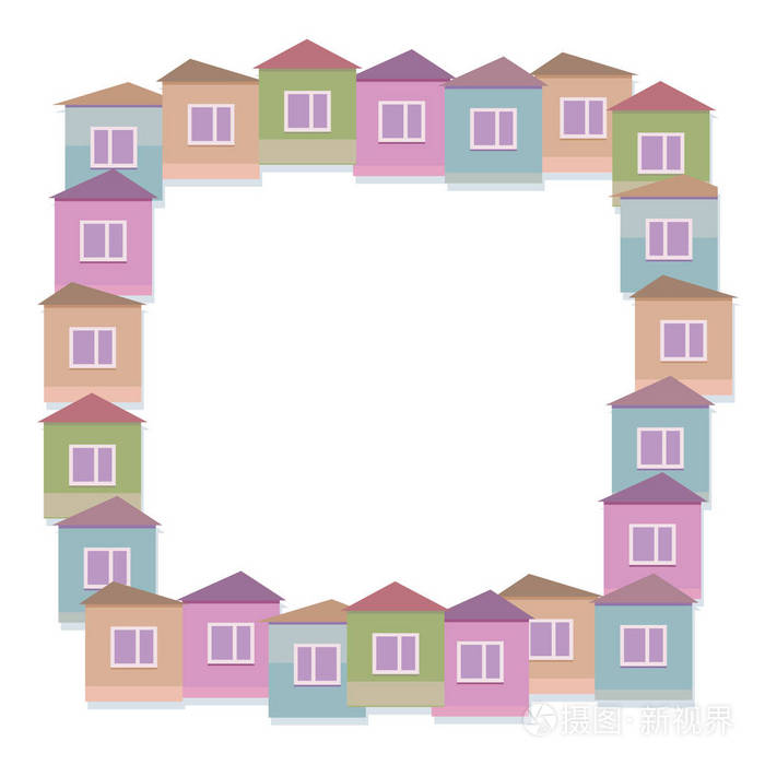 彩色小房子的向量例证与窗口和屋顶正方形明亮的边界