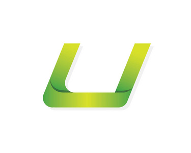 现代绿色金属丝带 U 字母字母表符号, 适合技术可再生能源行业金融创意营销等数码业务相关公司