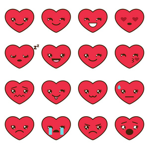 不同心脏 emoji 表情的矢量集