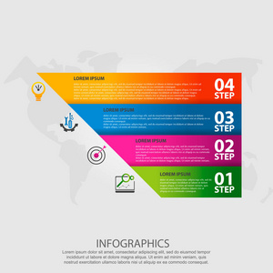 矢量插图。模板与4彩色矩形的形式 pimaramide 为图表, 业务, 演示, 网页设计, 启动概念与四选项, 步骤。文本和图