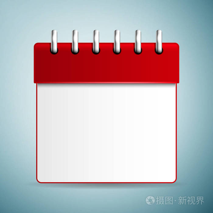 孤立在蓝色背景上的红色的日历图标.矢量图
