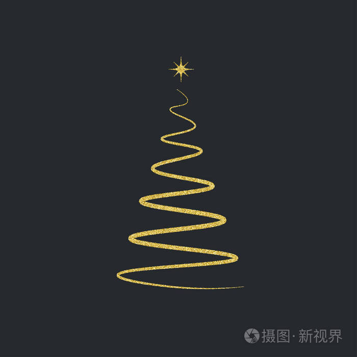 一颗星星在黑色背景上的一棵圣诞树的剪影