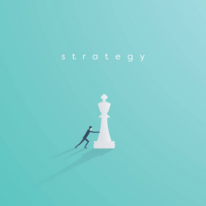 商业策略向量概念与商人下棋。愿景竞争谈判计划和挑战的象征