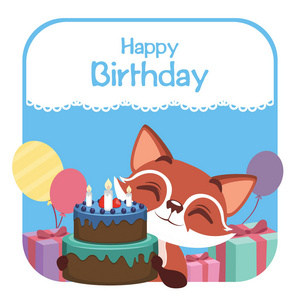 生日插图与可爱的狐狸