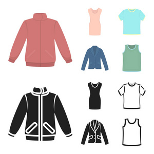 服装套装集合图标卡通, 黑色风格矢量符号股票插画网站照片