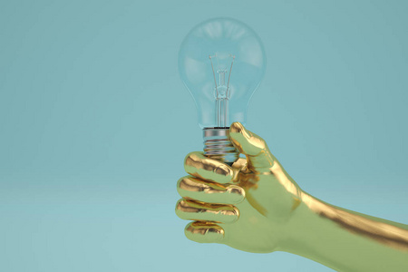 灯泡和手创意的概念。3d 插图