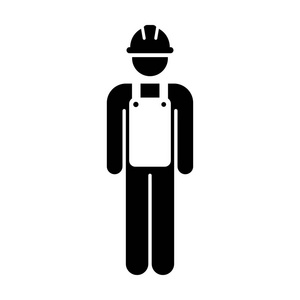 工人图标矢量建筑施工工人用安全帽头盔和夹克在字形象形文字符号插图中的男性服务人员