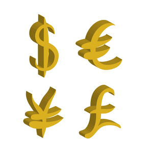 黄金套主要的货币符号。美元和日元 欧元和英镑的迹象。矢量图