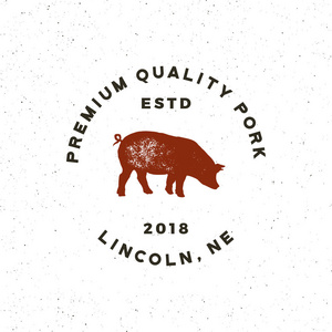 优质鲜猪肉标签。复古风格的肉类店会徽。矢量插图