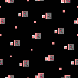 红玫瑰和方形无缝图案。抽象向量背景