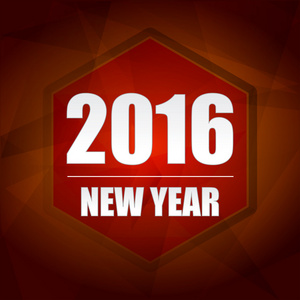 快乐新的一年 2016年红色六角形标签