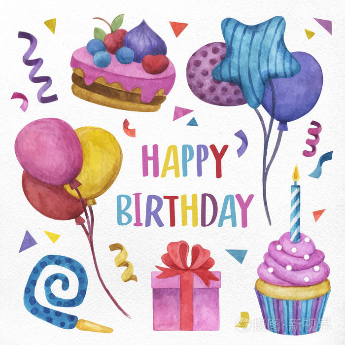 生日贺卡水彩矢量插画-正版商用图片0gdl1e-摄图新视界