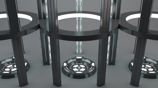 机器摘要技术齿轮工程在背景下, 矢量插图透视数字创新设计在电路板上