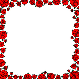 红色的手画卡通玫瑰花朵与空的空间