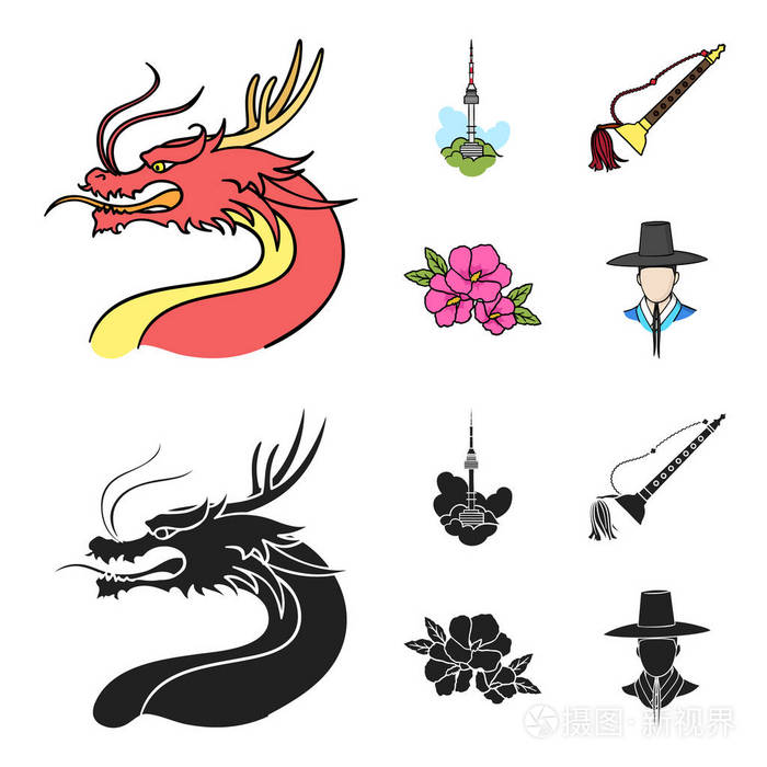 龙与胡须, 首尔塔, 民族乐器, 芙蓉花.