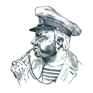 海上尉, 海军老水手或 bluejacket, 口哨和水手与胡子或人海员.