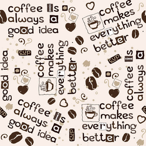 咖啡豆, 红心和刻字无缝图案