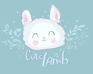 可爱的微笑羔羊头, 矢量插画照片
