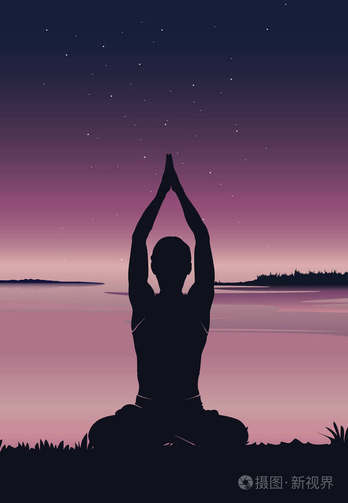 剪影瑜伽背景-矢量插画