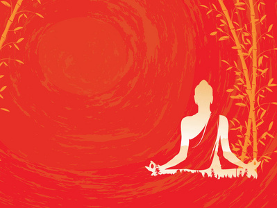 佛向量, 抽象佛与竹子在红色背景, 佛和自然, 冥想-例证照片