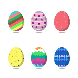 一套五颜六色的复活节彩蛋在白色背景。矢量插图
