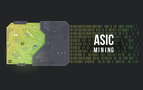 Asic 挖掘抽象背景。高科技电路板矢量图。抽象未来芯片