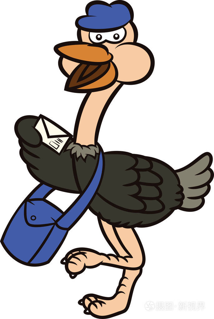 鸵鸟贴上白色孤立的干事卡通插图插画-正版商用图片0geesu-摄图新视界