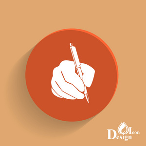 用钢笔图标写字的手照片