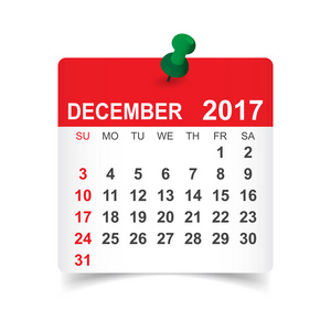 2017 年 12 月。日历矢量图