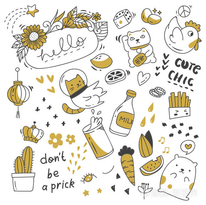 在白色背景上隔离的大集合.可爱的涂鸦