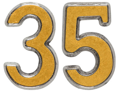 金属数字 35,三十五,白色背景上孤立照片