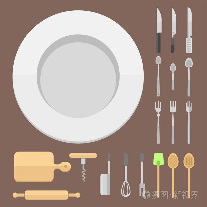 厨碟矢量平无缝花纹家用设备日用菜家具插画