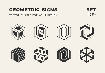 一套八简约新潮的形状。时尚的矢量徽标标志为您的设计。简单的创意几何符号收集