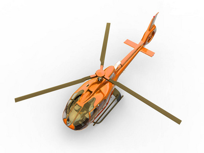 橙色民用直升机在白色制服背景。3d 插图