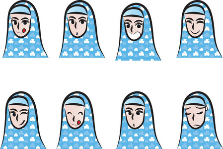卡通绘图女孩戴着围巾设置