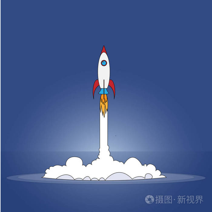 平面式插图与宇宙飞船.火箭
