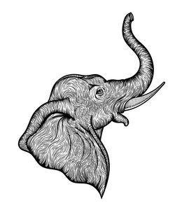 在配置文件中的大象头线艺术波西米亚风格设计.印度神甘尼萨的插图.