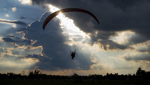 在夕阳中的剪影飞越照片