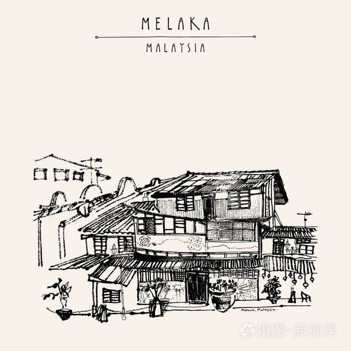 在马来西亚的历史老宅插画-正版商用图片0gf5s8-摄图新视界