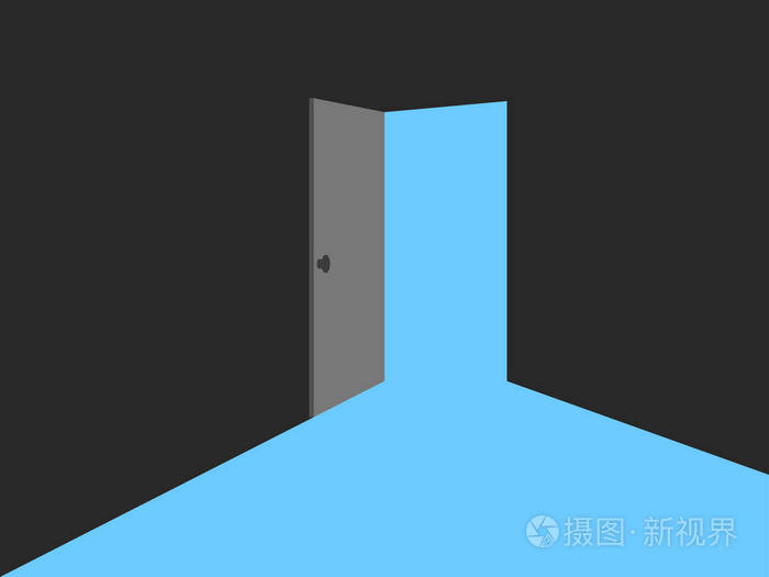 光从开着的门.蓝色的灯光,矢量图
