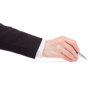 女性手上的钢笔签名商务女装黑色夹克
